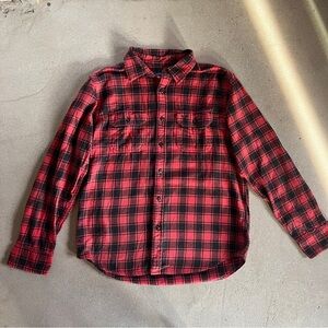 Men's Women’s Red Black Plaid Flannel Button-Up Shirt